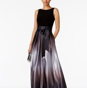 Ombre satin bow sash gown
